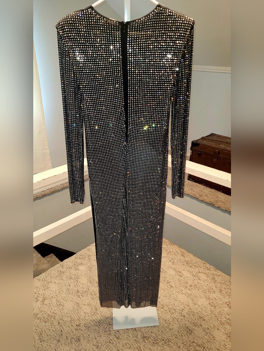H&M Black Long Sleeve Rhinestone-Embellished Maxi Dress - Picture 3 of 9